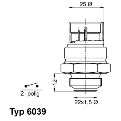 Bilde av WAHLER 6039.95D Temperaturbryter, radiator ventilator M 22 x 1,5 mm med tetning AUDI: A3 Hatchback, VOLKSWAGEN: Golf 3, 4