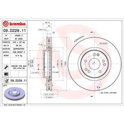 Bilde av BREMBO 09.D228.11 Bremseskiver 320 30 5 innvendig ventilert belagt høy karbon med skruer MERCEDES BENZ: W124 Sedan, E Klasse T modell, SL Cabrio