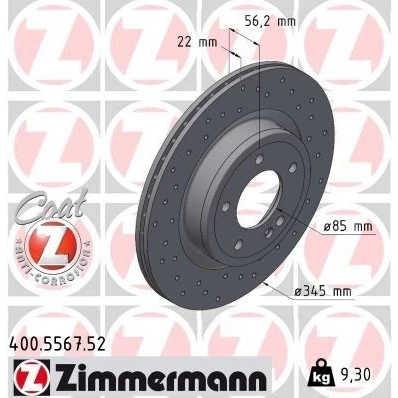 Bilde av ZIMMERMANN Bremseskive 22mm 6/5 5 hull 130mm innvendig ventilert, hullet belagt høy karbon 400.5567.52 4634230100,A4634230100 Bremseskiver