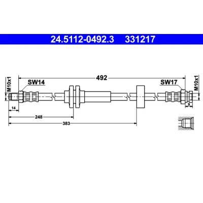 Bilde av ATE 24.5112 0492.3 Bremseslange 492 M10x1 PEUGEOT: Boxer Van, FIAT: Ducato III Minibuss