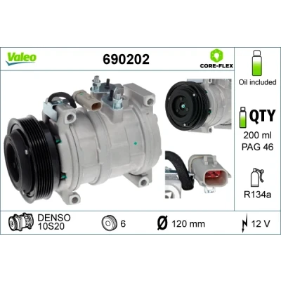 Bilde av VALEO 690202 Kompressor 10S20 12 PAG 46 R 134a med kompressorlje CHRYSLER: VOYAGER 4