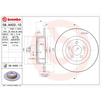 Bilde av BREMBO COATED DISC LINE 08.A403.11 Bremseskiver 320 10 5 fullt ut belagt CHRYSLER: 300C Sedan