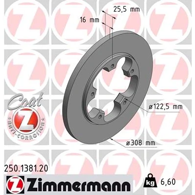 Bilde av ZIMMERMANN COAT Z 250.1381.20 Bremseskiver 308 16 5/5 5 148 fullt ut belagt uten ABS sensorring FORD: Transit V363 Van