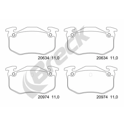 Bilde av BRECK 20973 00 704 Bremseklosser ikke klargjort for slitasjeindikator PEUGEOT: 206 Hatchback, 306 SW, RENAULT: CLIO 2