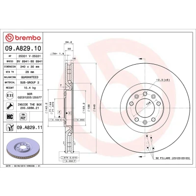 Bilde av BREMBO COATED DISC LINE 09.A829.11 Bremseskiver 340 30 5 innvendig ventilert belagt høy karbon med skruer PEUGEOT: RCZ Coupé