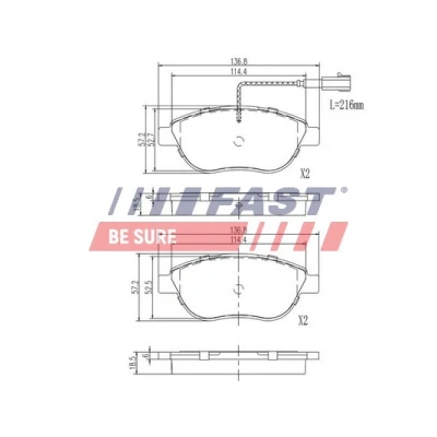 Bilde av FAST FT29144 Bremseklosser framaksel med integrert slitasjesensor FIAT: Doblo II Varebil / Stasjonsvogn, Punto Evo Hatchback, Grande Hatchback