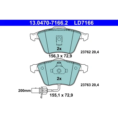 Bilde av ATE Ceramic 13.0470 7166.2 Bremseklosser inkl. slitasjevarselkontakt AUDI: A6 C5 Avant, Allroad C5, Sedan