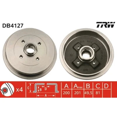 Bilde av TRW DB4127 Bremsetrommel VOLKSWAGEN: Passat B3/B4 Sedan, GOLF 3, Polo III Variant