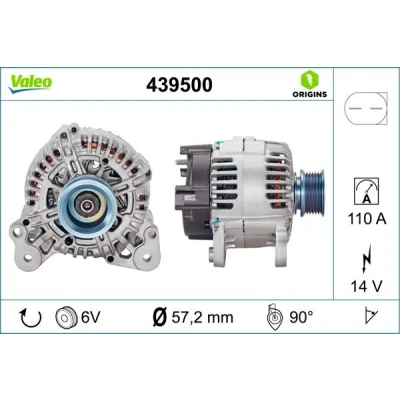 Bilde av VALEO 439500 Dynamo 14V 110A VOLKSWAGEN: Transporter 5 Bus, Passat B6 Variant, Caddy 3, AUDI: A3 Sportback, SKODA: Octavia 2 Combi