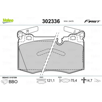 Bilde av VALEO 302336 Bremseklosser framaksel ekskl. slitasjevarselkontakt med antihyle blikk MINI: Hatchback, Clubman, Cabrio