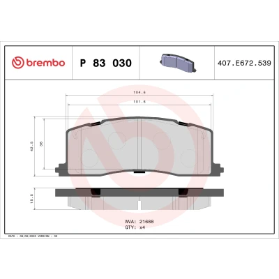 Bilde av BREMBO P 83 030 Bremseklosser ekskl. slitasjevarselkontakt uten tilbehør