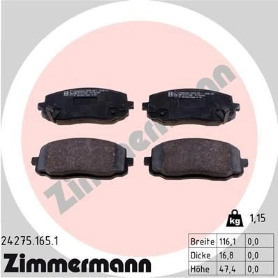 Bilde av ZIMMERMANN 24275.165.1 Bremseklosser med akustisk slitasjevarsel Bildet viser leveranseinnholdet, fjær HYUNDAI: i20 I Hatchback, i10