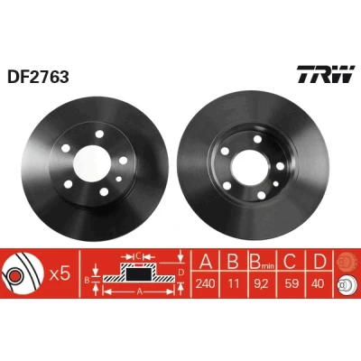 Bilde av TRW DF2763 Bremseskiver 240,5 11 5 98 fullt ut spraylakkert ALFA ROMEO: Spider