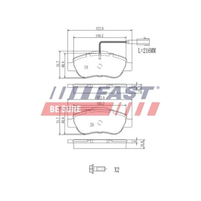 Bilde av FAST FT29123 Bremseklosser framaksel med integrert slitasjesensor FIAT: 500 Hatchback, Punto Evo C Cabrio, ALFA ROMEO: MiTo
