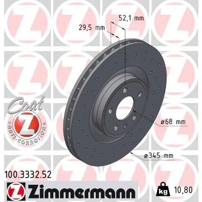 Bilde av ZIMMERMANN SPORT COAT Z 100.3332.52 Bremseskiver 345 30 6/5 5 112 innvendig ventilert, hullet belagt høy karbon AUDI: A4 B8 Avant, Q5, A5 Coupé