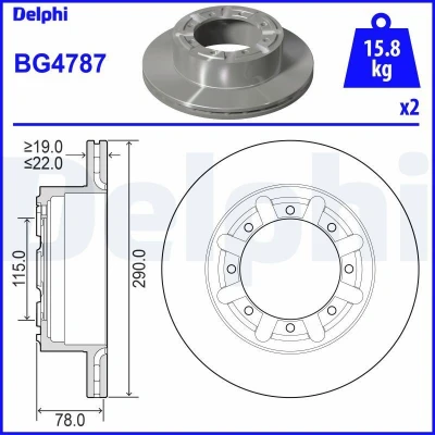 Bilde av DELPHI BG4787 Bremseskiver 290 22 8 ventilert oljet ubehandlet uten hjullager, ABS sensorring RENAULT TRUCKS: Mascott Flatvogn lastebil / Chassis