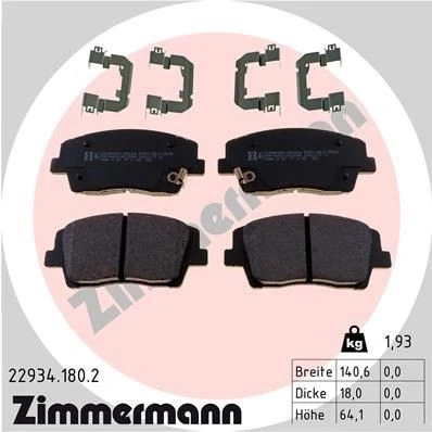 Bilde av ZIMMERMANN 22934.180.2 Bremseklosser med akustisk slitasjevarsel Bildet viser leveranseinnholdet, glideplate
