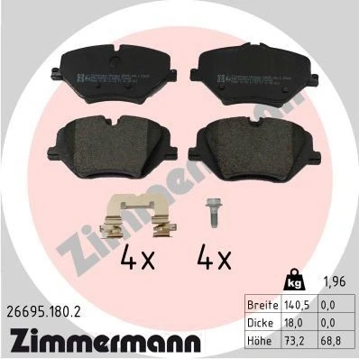 Bilde av ZIMMERMANN 26695.180.2 Bremseklosser klargjort for slitasjeindikator med skruer Bildet viser leveranseinnholdet, glideplate
