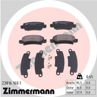 Bilde av ZIMMERMANN 23816.160.1 Bremseklosser med akustisk slitasjevarsel Bildet viser leveranseinnholdet TOYOTA: Corolla IX Hatchback