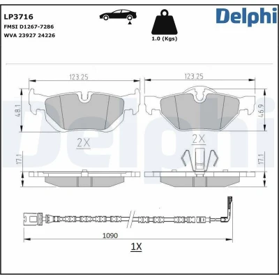 Bilde av DELPHI LP3716 Bremseklosser inkl. slitasjevarselkontakt med antihyle blikk tilbehør BMW: X1