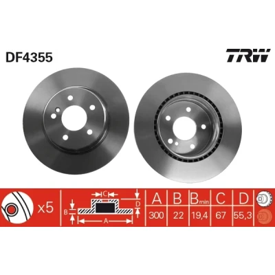 Bilde av TRW DF4355 Bremseskiver 300 22 5 112 ventilert spraylakkert MERCEDES BENZ: S Klasse Sedan, E C Sedan