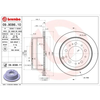 Bilde av BREMBO COATED DISC LINE 09.9086.11 Bremseskiver 329 18 5 innvendig ventilert belagt TOYOTA: Land Cruiser 100
