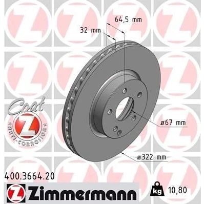 Bilde av ZIMMERMANN COAT Z 400.3664.20 Bremseskiver 322 32 6/5 5 112 innvendig ventilert belagt høy karbon MERCEDES BENZ: E Klasse T modell, C modell