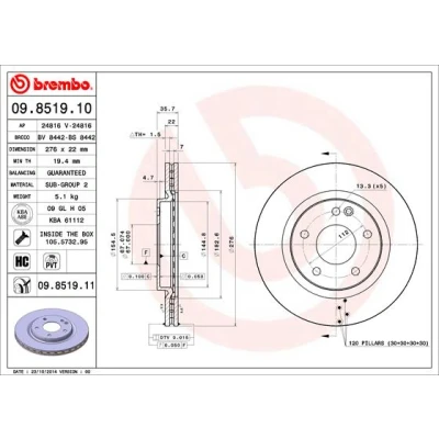 Bilde av BREMBO COATED DISC LINE 09.8519.11 Bremseskiver 276 22 5 innvendig ventilert belagt høy karbon med skruer MERCEDES BENZ: A Klasse
