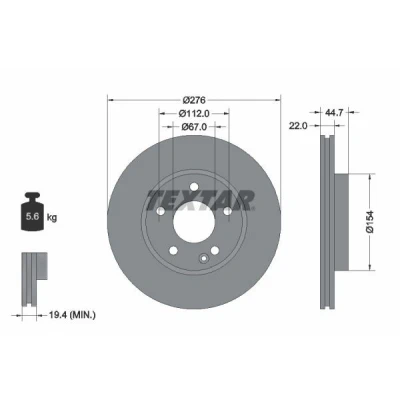 Bilde av TEXTAR PRO 92131903 Bremseskiver 276 22 05/06 112 innvendig ventilert belagt uten hjulfestebolt, hjulnav MERCEDES BENZ: B Klasse, A Klasse