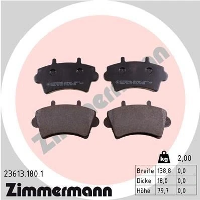 Bilde av ZIMMERMANN 23613.180.1 Bremseklosser Bildet viser leveranseinnholdet RENAULT: MASTER 2 Pritsche/Fahrgestell, Kasten, Bus