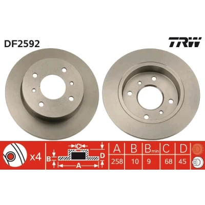 Bilde av TRW DF2592 Bremseskiver 258 10 4 114,3 fullt ut spraylakkert NISSAN: Almera II Hatchback, Primera Sedan, Hatchback