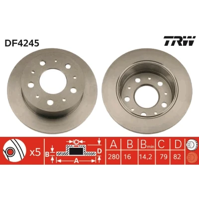 Bilde av TRW DF4245 Bremseskiver 280 16 5 130 fullt ut spraylakkert FIAT: Ducato III Flatvogn lastebil / Chassis, II lastebil/Chassis