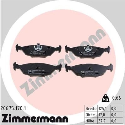 Bilde av ZIMMERMANN 20675.170.1 Bremseklosser klargjort for slitasjeindikator Bildet viser leveranseinnholdet BMW: 3 Sedan, 5 Cabrio