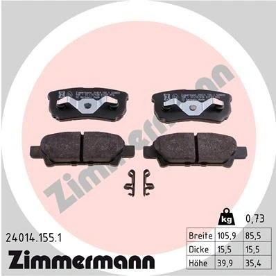 Bilde av ZIMMERMANN 24014.155.1 Bremseklosser med akustisk slitasjevarsel Bildet viser leveranseinnholdet MITSUBISHI: Lancer 8 Limousine, Outlander I SUV