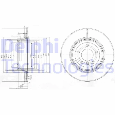 Bilde av DELPHI BG3961 Bremseskiver 336 22 5 ventilert oljet ubehandlet uten hjullager, ABS sensorring BMW: 3 Touring, Sedan, X1