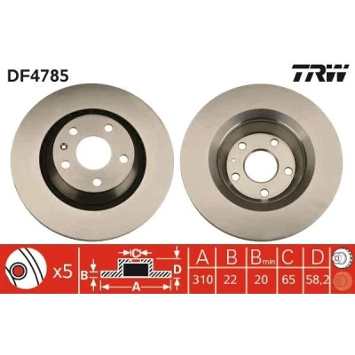 Bilde av TRW DF4785 Bremseskiver 310 22 5 112 ventilert spraylakkert AUDI: TT Coupé, Roadster