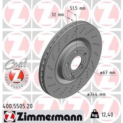 Bilde av ZIMMERMANN COAT Z 400.5505.20 Bremseskiver 344 32 6/5 5 112 innvendig ventilert, hullet belagt MERCEDES BENZ: CLS Shooting Brake, Coupé