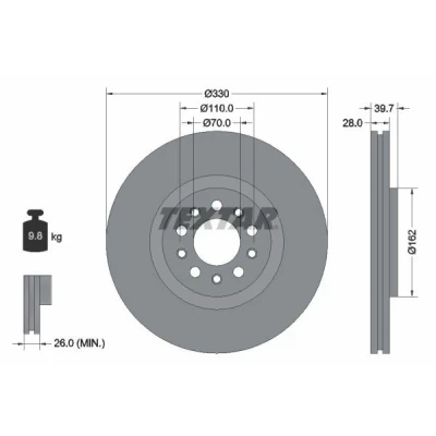 Bilde av TEXTAR PRO 92220903 Bremseskiver 330 28 05/10 110 innvendig ventilert belagt uten hjulfestebolt, hjulnav ALFA ROMEO: 159 Sportwagon