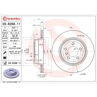 Bilde av BREMBO COATED DISC LINE 09.B268.11 Bremseskiver 324 20 5 innvendig ventilert belagt høy karbon med skruer BMW: 7