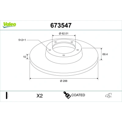 Bilde av VALEO Bremseskive LEXUS: RX II bakaksel 288mm 10mm 5 hull fullt ut 673547 Bremseskiver, Skivebremser