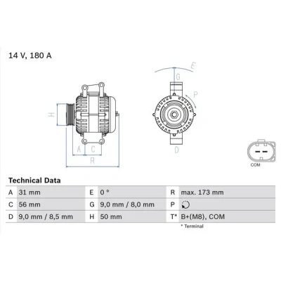 Bilde av BOSCH 0 986 047 670 Dynamo 14V 180A MERCEDES BENZ: E Klasse T modell, Sedan, S Sedan