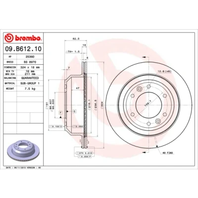 Bilde av BREMBO 09.B612.10 Bremseskiver 324 18 6 innvendig ventilert HYUNDAI: H 1 Cargo, Travel