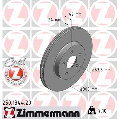 Bilde av ZIMMERMANN COAT Z 250.1344.20 Bremseskiver 300 24 5/5 5 108 innvendig ventilert belagt FORD: MONDEO 3 Kombi, 3, Stufenheck