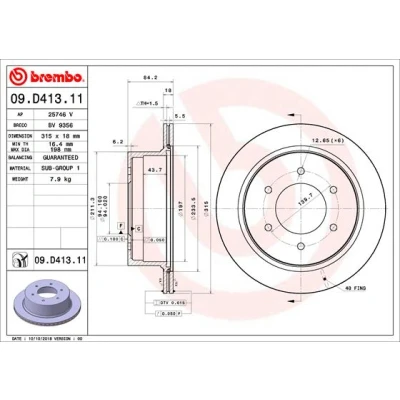 Bilde av BREMBO Bremseskive 18mm 6 innvendig ventilert belagt 09.D413.11 380211320,4615A097,4615A242 Bremseskiver, Skivebremser