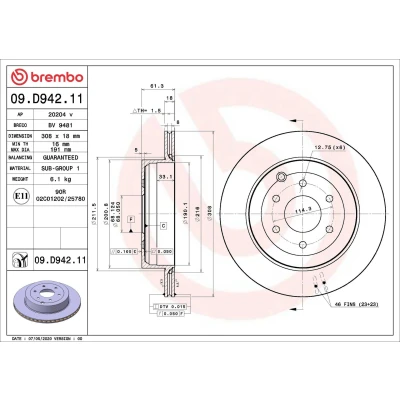 Bilde av BREMBO 09.D942.11 Bremseskiver 308 18 6 innvendig ventilert belagt NISSAN: NP300 Navara Pick up, MERCEDES BENZ: X Klasse