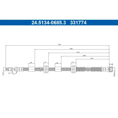 Bilde av ATE 24.5134 0685.3 Bremseslange 720mm M10x1mm VOLKSWAGEN: Touareg I