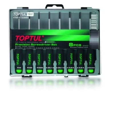 Bilde av TOPTUL GAAW0802 Skrutrekkersett 1.2, 1.5, 2.5, 2, 3, PH0, PH00, PH000 plastboks