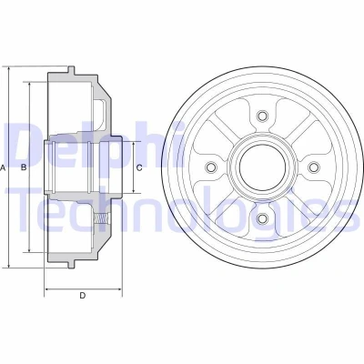 Bilde av DELPHI BF282 Bremsetrommel uten ABS sensorring, hjullager 212 PEUGEOT: 309 II Hatchback