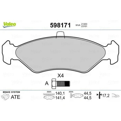 Bilde av VALEO 598171 Bremseklosser framaksel ekskl. slitasjevarselkontakt med sikringsskruesett, uten antiskrike blikk FORD: Sierra Mk2 Hatchback