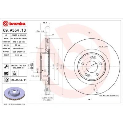 Bilde av BREMBO COATED DISC LINE 09.A554.11 Bremseskiver 340 28 5 innvendig ventilert belagt høy karbon med skruer